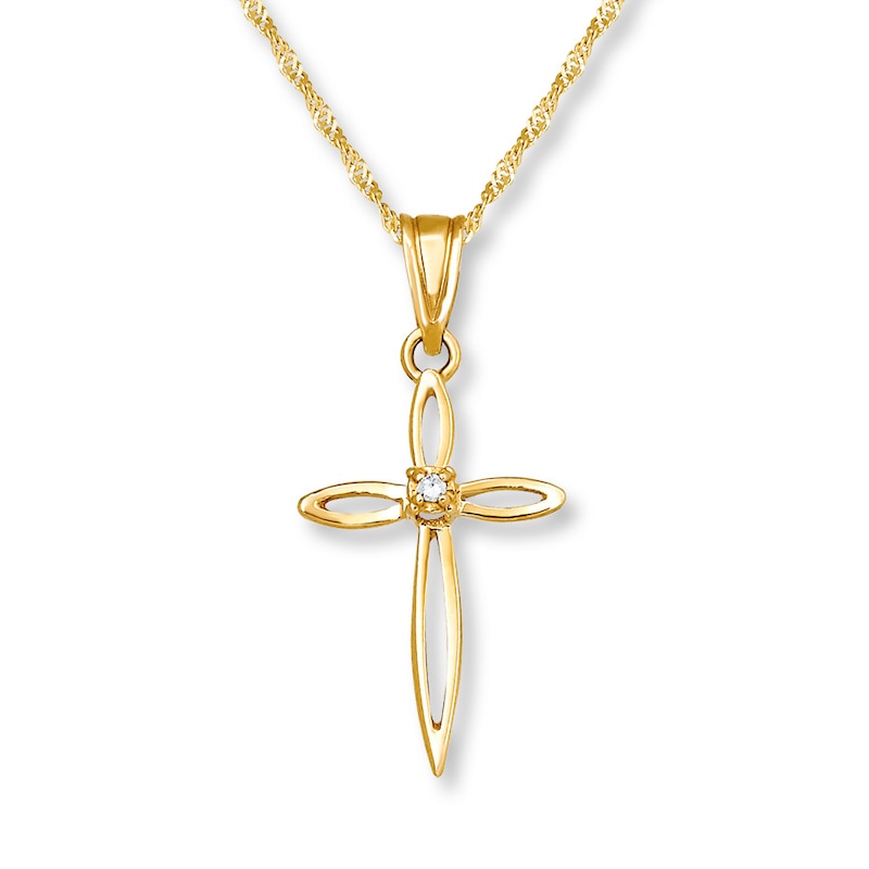 Main Image 1 of Cross Necklace Diamond Accent 14K Yellow Gold