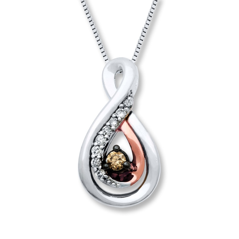 Brown Diamond Necklace 1/6 ct tw Round-cut Sterling Silver