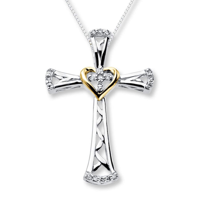 Main Image 1 of Diamond Cross Necklace 1/10 ct tw Sterling Silver & 10K Yellow Gold
