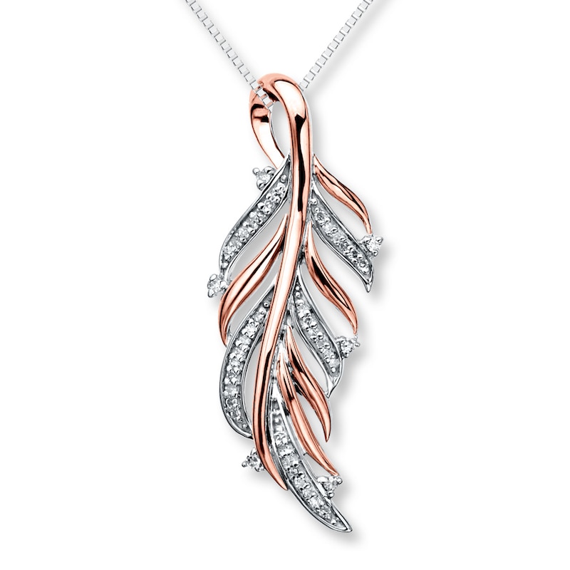 Diamond Feather Necklace 1/6 ct tw Sterling Silver/10K Gold