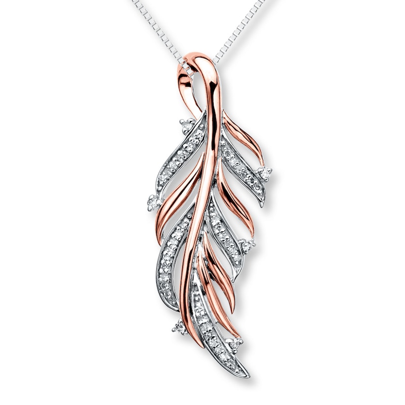 Main Image 1 of Diamond Feather Necklace 1/6 ct tw Sterling Silver & 10K Rose Gold