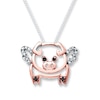 Flying Pig Necklace 1/10 cttw Diamonds Sterling Silver & 10K Rose Gold