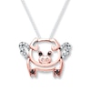 Thumbnail Image 1 of Flying Pig Necklace 1/10 cttw Diamonds Sterling Silver & 10K Rose Gold