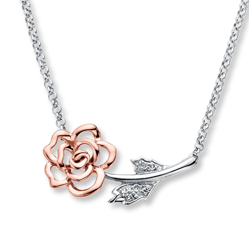 Main Image 1 of Rose Necklace Diamond Accents Sterling Silver & 10K Rose Gold