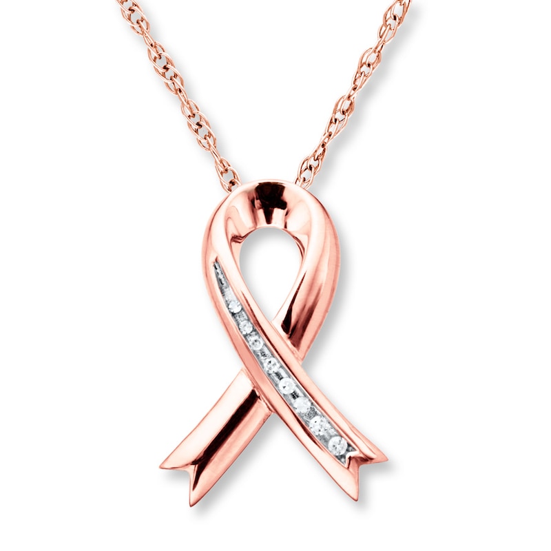 Pink Ribbon Necklace 1/20 ct tw Diamonds 10K Rose Gold 18"