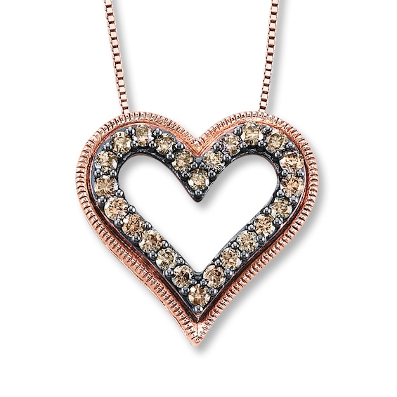 Heart Necklace 1/2 ct tw Brown Diamonds 10K Rose Gold