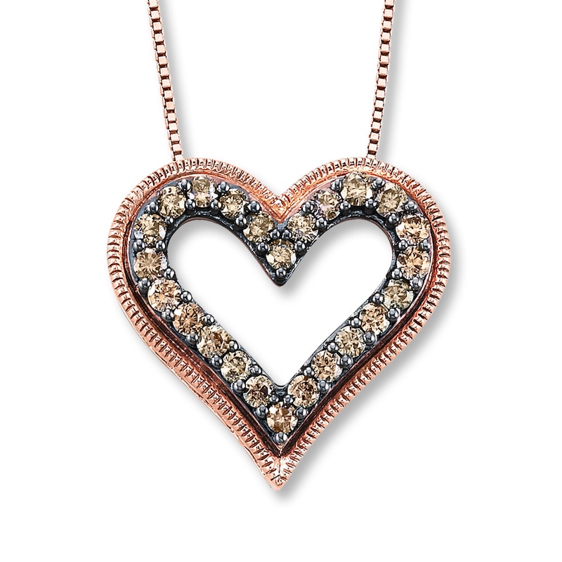 Main Image 1 of Heart Necklace 1/2 ct tw Brown Diamonds 10K Rose Gold