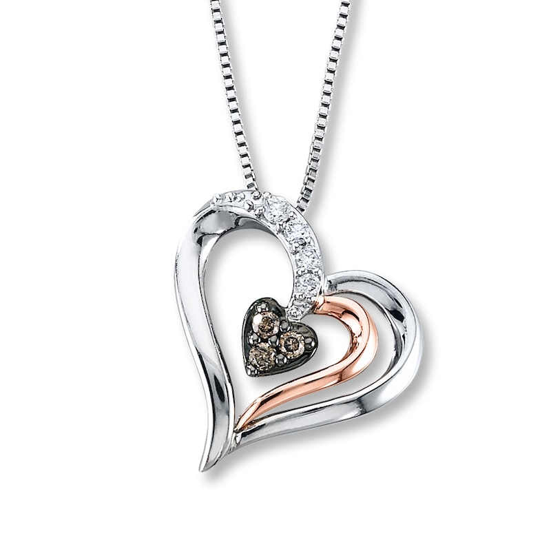 Main Image 1 of Diamond Heart Necklace 1/8 ct tw Brown/White Sterling Silver