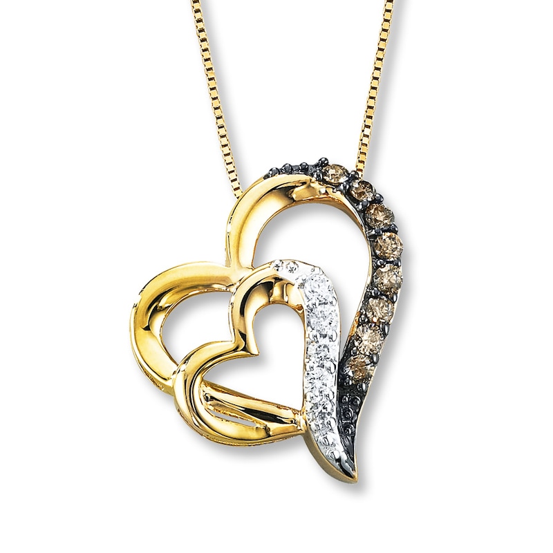 Diamond Heart Necklace 1/4 ctw Brown/White 10K Yellow Gold