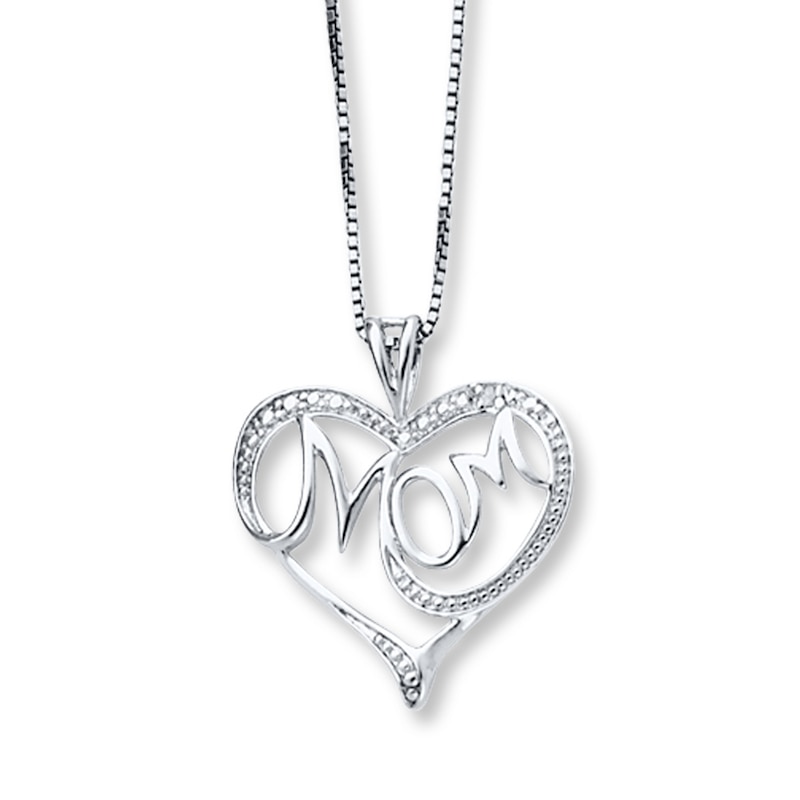 "Mom" Necklace Diamond Accents Sterling Silver 16"