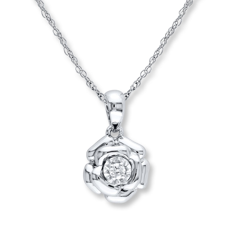 Main Image 1 of Diamond Flower Necklace 1/20 Carat Round-cut Sterling Silver