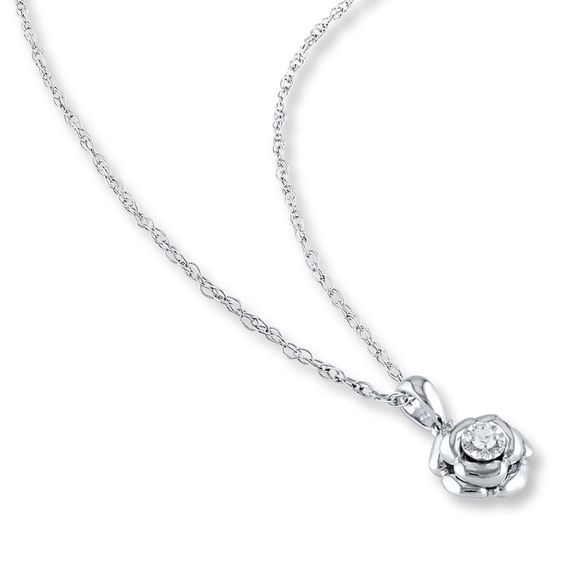 Diamond Flower Necklace 1/20 Carat Round-cut Sterling Silver