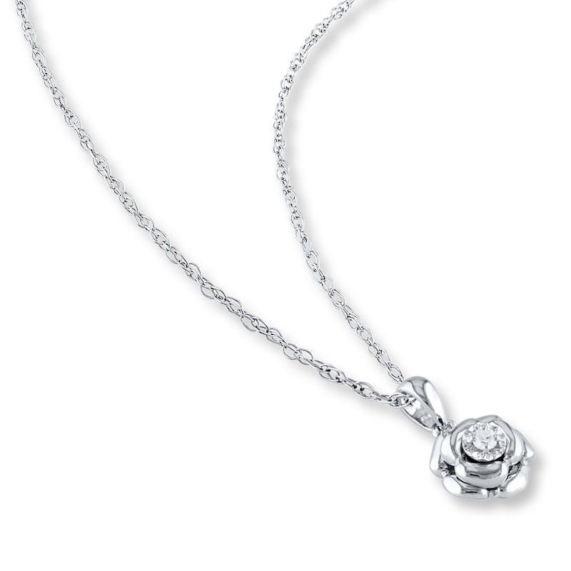 Main Image 2 of Diamond Flower Necklace 1/20 Carat Round-cut Sterling Silver