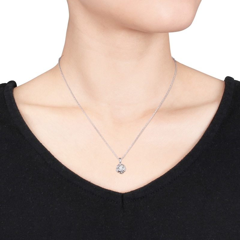 Main Image 3 of Diamond Flower Necklace 1/20 Carat Round-cut Sterling Silver