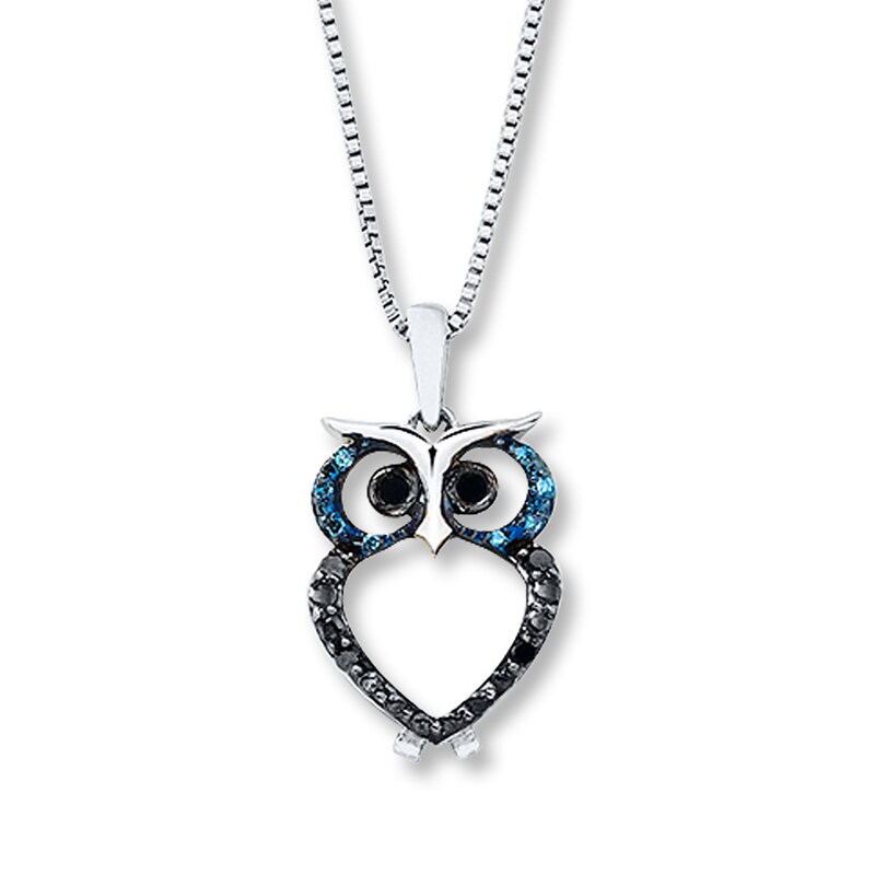 Blue Black Diamonds 1 15 Ct Tw Necklace Sterling Silver Owl Kay