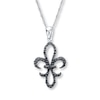 Thumbnail Image 1 of Fleur-de-Lis Necklace 1/4 ct tw Black Diamonds Sterling Silver