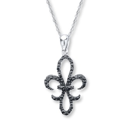 Fleur-de-Lis Necklace 1/4 ct tw Black Diamonds Sterling Silver