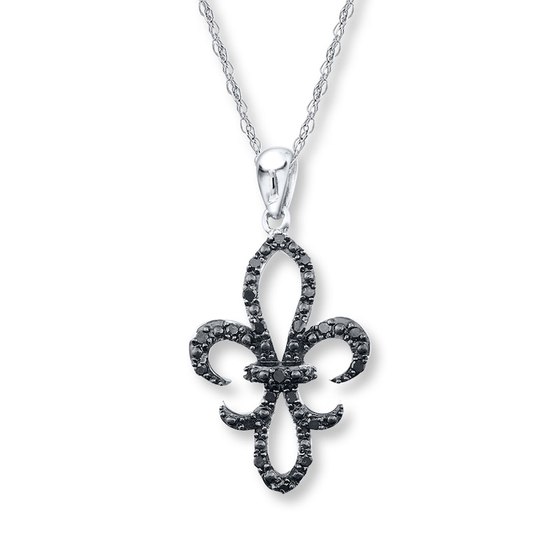 Main Image 1 of Fleur-de-Lis Necklace 1/4 ct tw Black Diamonds Sterling Silver