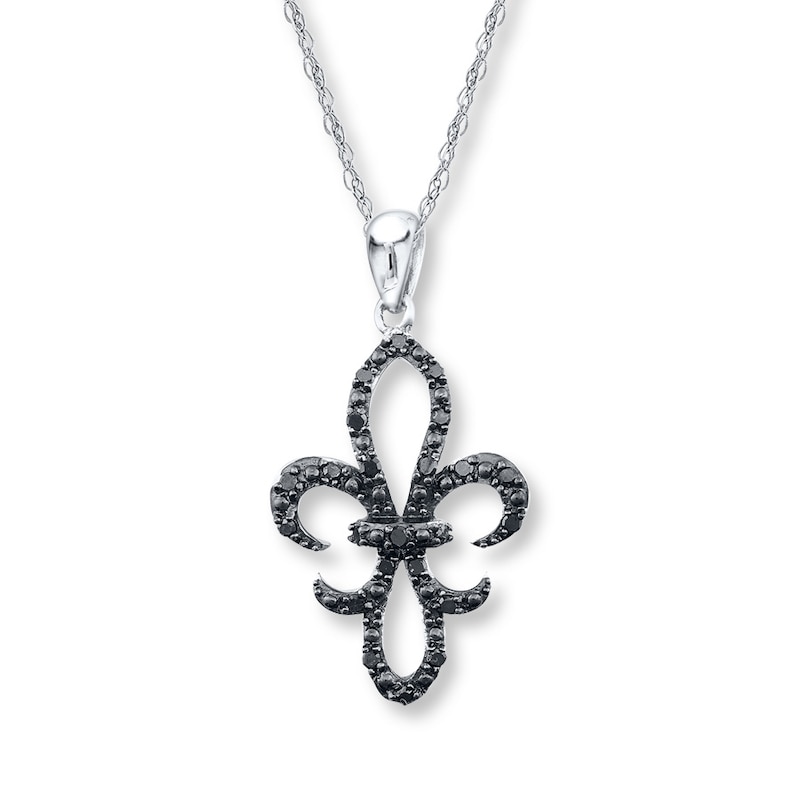 Fleur-de-Lis Necklace 1/4 ct tw Black Diamonds Sterling Silver