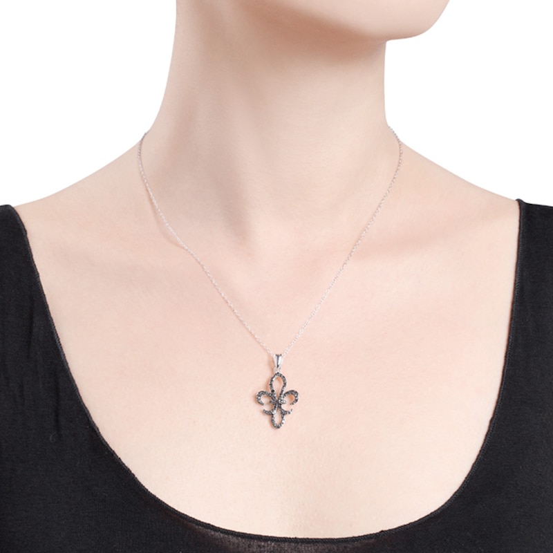 Main Image 2 of Fleur-de-Lis Necklace 1/4 ct tw Black Diamonds Sterling Silver