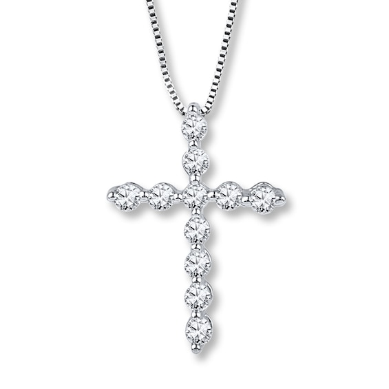 Diamond Cross Necklace 1/6 ct tw Round-cut Sterling Silver 18"