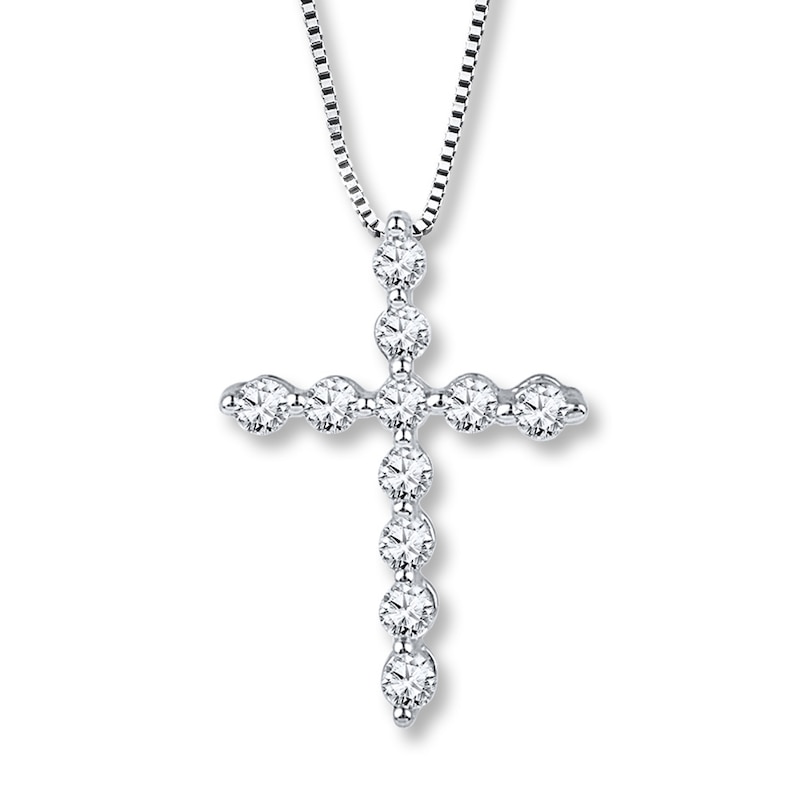 Main Image 1 of Diamond Cross Necklace 1/6 ct tw Round-cut Sterling Silver 18"