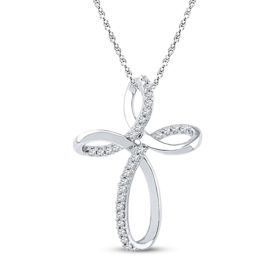 Diamond Cross Necklace 1/6 ct tw Round-cut 10K White Gold 18"