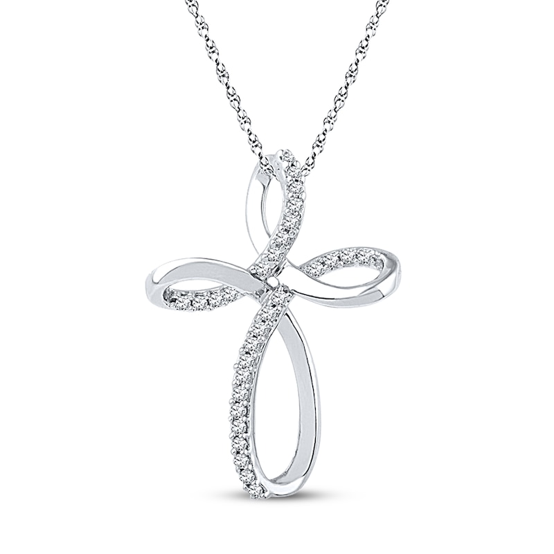 Main Image 1 of Diamond Cross Necklace 1/6 ct tw Round-cut 10K White Gold 18&quot;