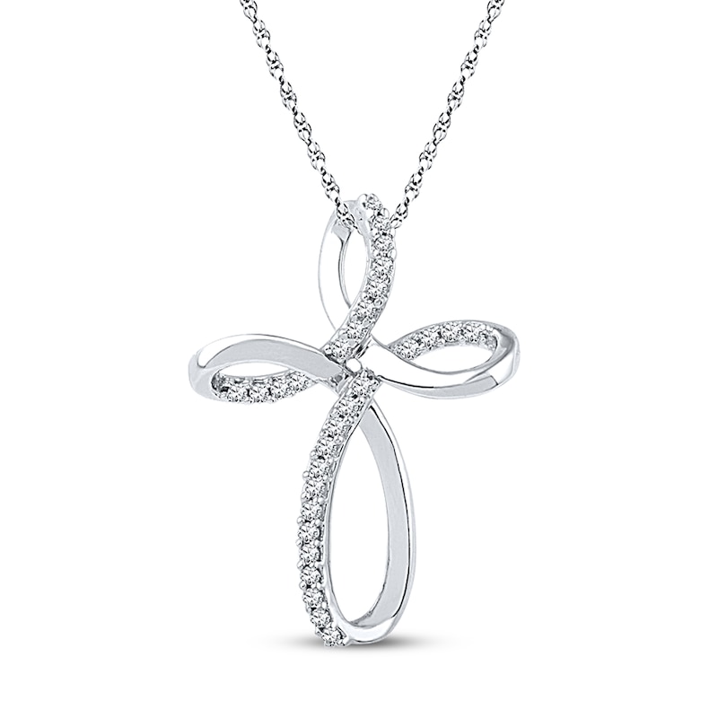 Diamond Cross Necklace 1/6 ct tw Round-cut 10K White Gold 18"