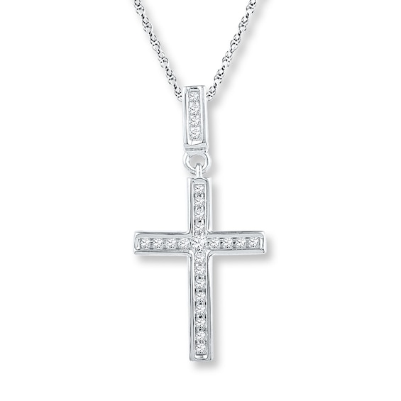 Diamond Cross Necklace 1/6 ct tw Round-cut 10K White Gold 18"