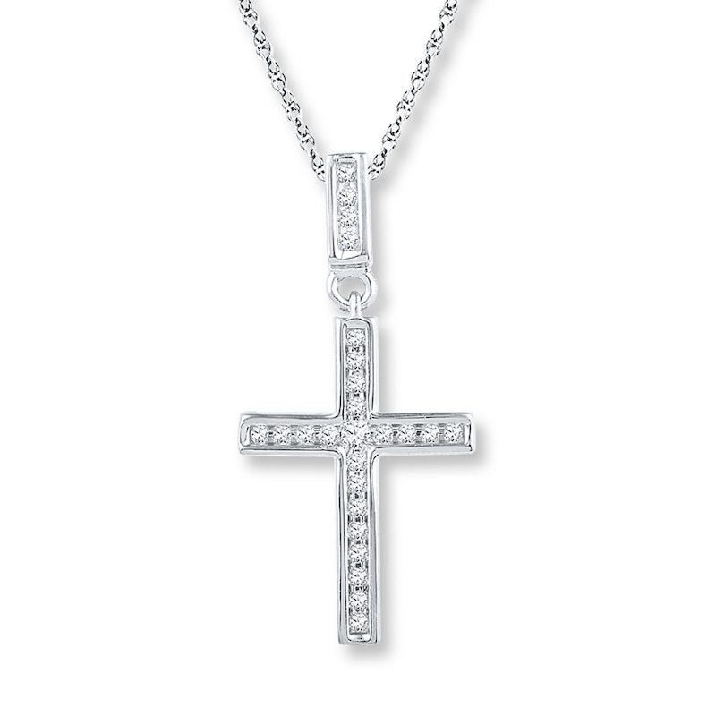 Main Image 1 of Diamond Cross Necklace 1/6 ct tw Round-cut 10K White Gold 18&quot;