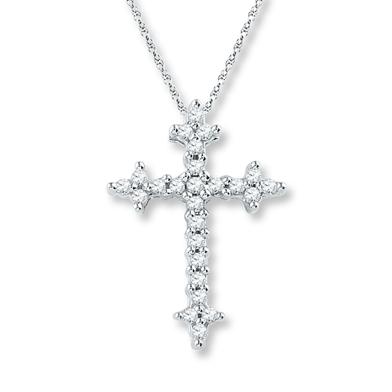Diamond Cross Necklace 1/8 ct tw Round-cut 10K White Gold 18"