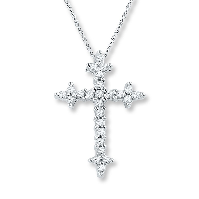 GENUINE DIAMOND CROSS PENDANT 14KT WHITE GOLD 1//8 CARAT