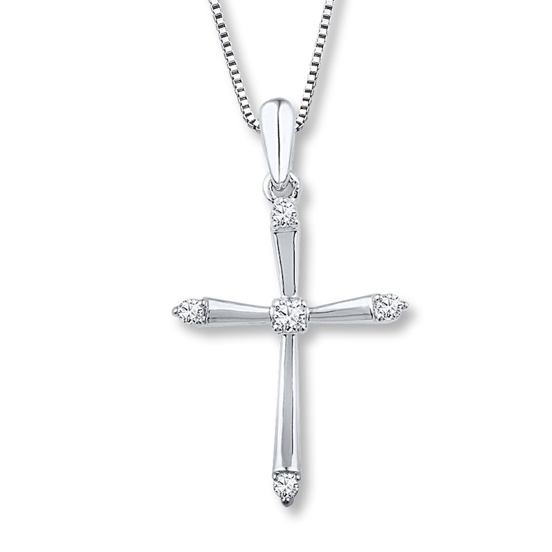 Diamond Cross Necklace 1/10 ct tw Round-cut Sterling Silver 18"