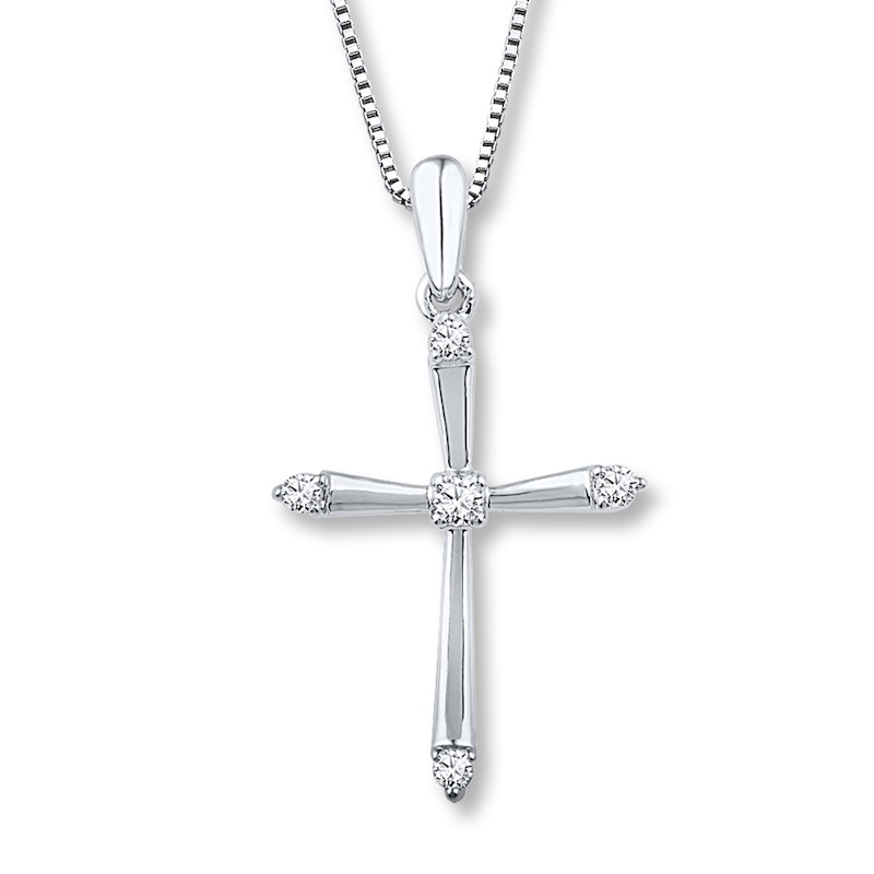 Main Image 1 of Diamond Cross Necklace 1/10 ct tw Round-cut Sterling Silver 18&quot;