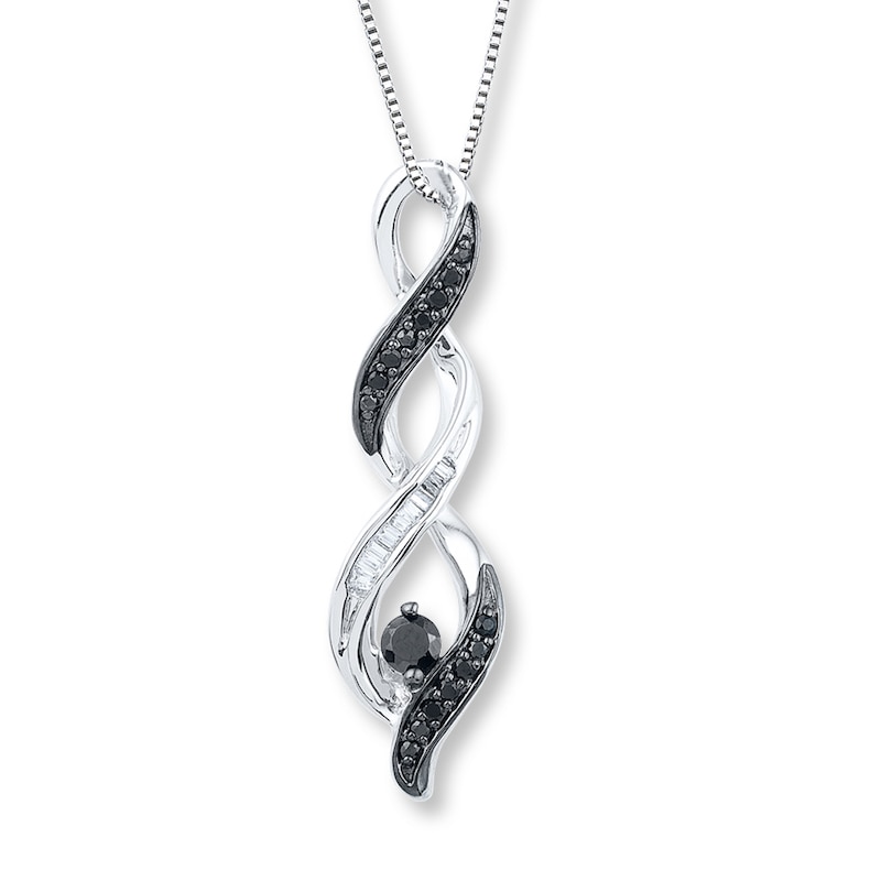 Black/White Diamond Necklace 1/4 ct tw Sterling Silver 18"