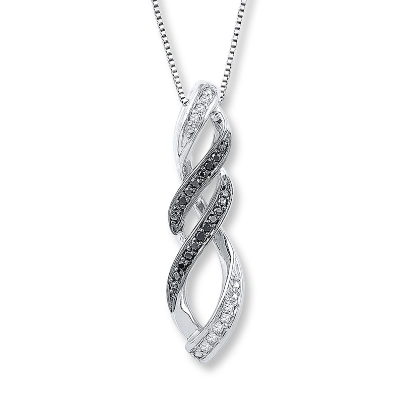 Main Image 1 of Black/White Diamond Necklace 1/10 ct tw Sterling Silver 18&quot;