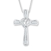 Diamond Cross Necklace 1/6 ct tw Round-cut Sterling Silver 18"
