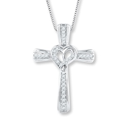 Diamond Cross Necklace 1/6 ct tw Round-cut Sterling Silver 18"