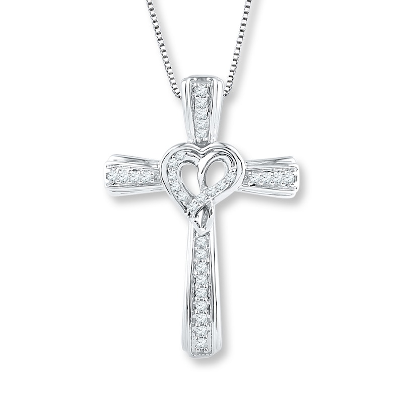 Main Image 1 of Diamond Cross Necklace 1/6 ct tw Round-cut Sterling Silver 18"