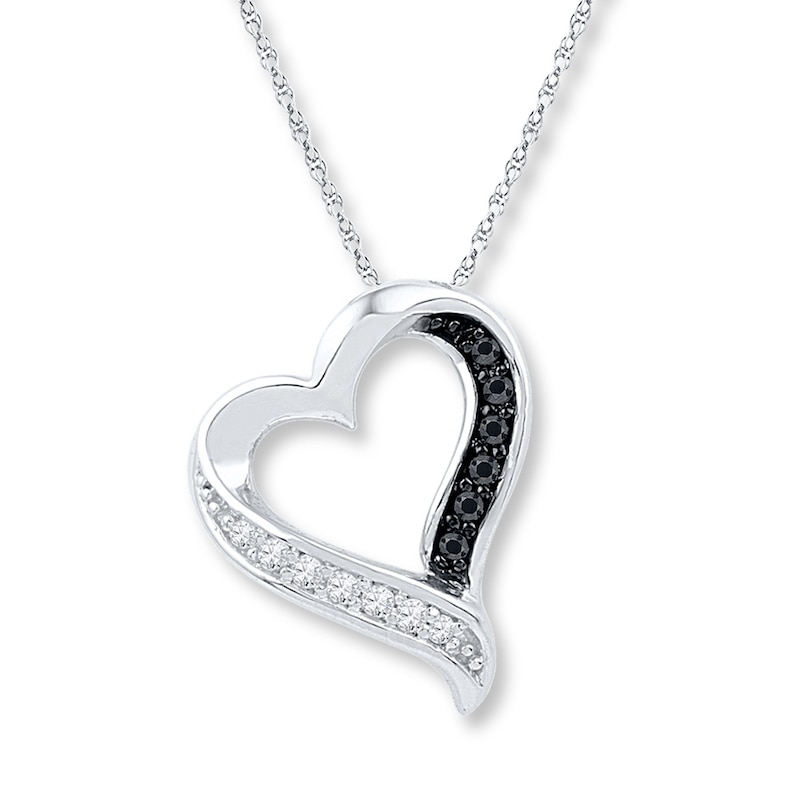 Main Image 1 of Black/White Diamond Heart Necklace 1/10 ct tw 10K White Gold 18&quot;