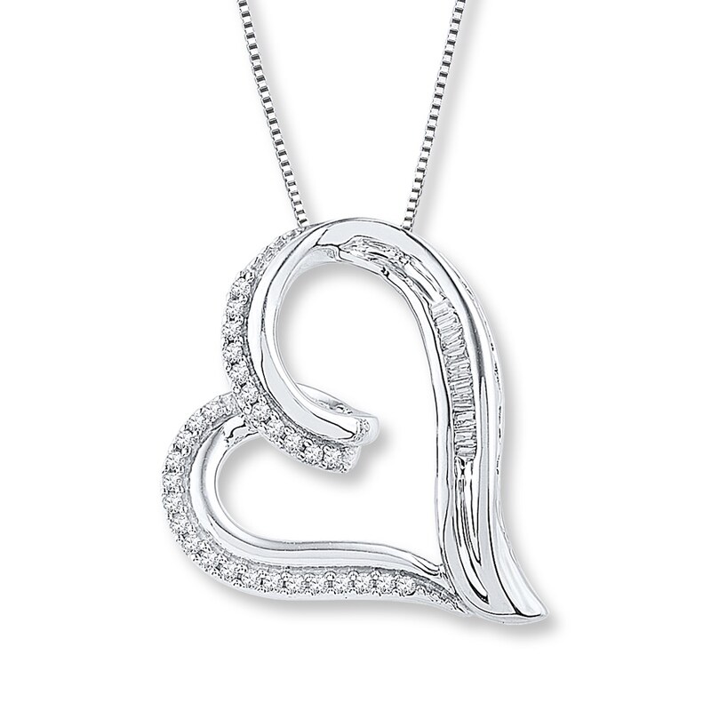 Main Image 1 of Diamond Heart Necklace 1/6 ct tw Round & Baguette Sterling Silver 18&quot;