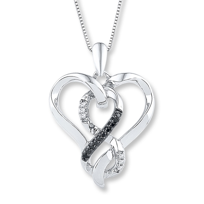 Black/White Diamond Heart Necklace 1/10 ct tw Sterling Silver 18"