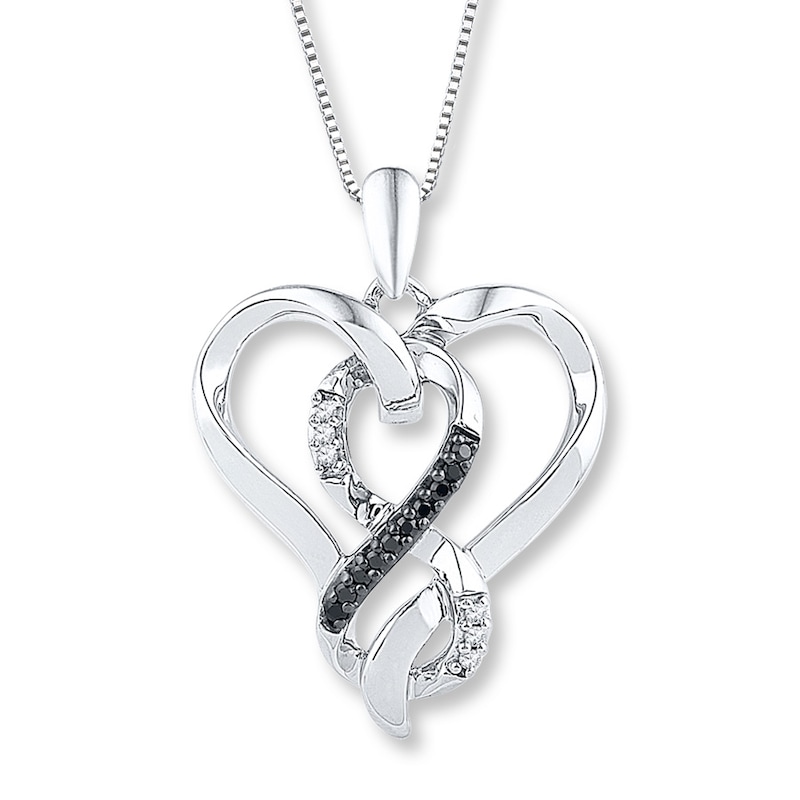 Main Image 1 of Black/White Diamond Heart Necklace 1/10 ct tw Sterling Silver 18&quot;