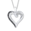 Black/White Diamond Heart Necklace Sterling Silver 18"