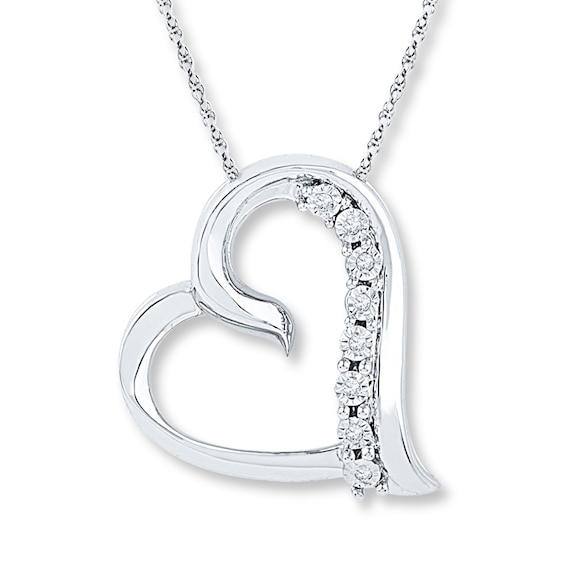 Diamond Heart Necklace 1/20 ct tw Round-cut Sterling Silver 18"