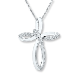 Diamond Cross Necklace 1/10 ct tw Round-cut 10K White Gold 18"