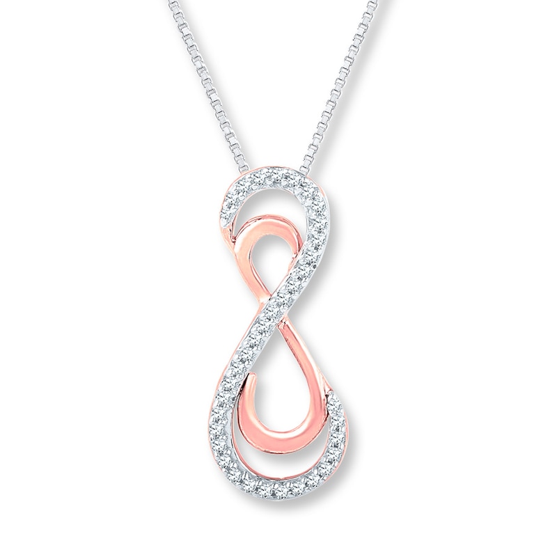Main Image 1 of Infinity Diamond Necklace 1/8 carat tw Sterling Silver & 10K Rose Gold 18&quot;