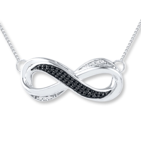 FB Jewels Sterling Silver Womens Round Black Color Enhanced Diamond Infinity Pendant Necklace 1/20 Cttw 
