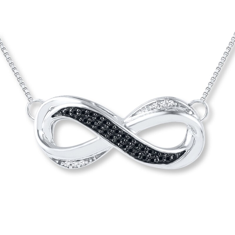 Main Image 1 of Black & White Diamond Infinity Necklace 1/10 cttw Sterling Silver 18&quot;
